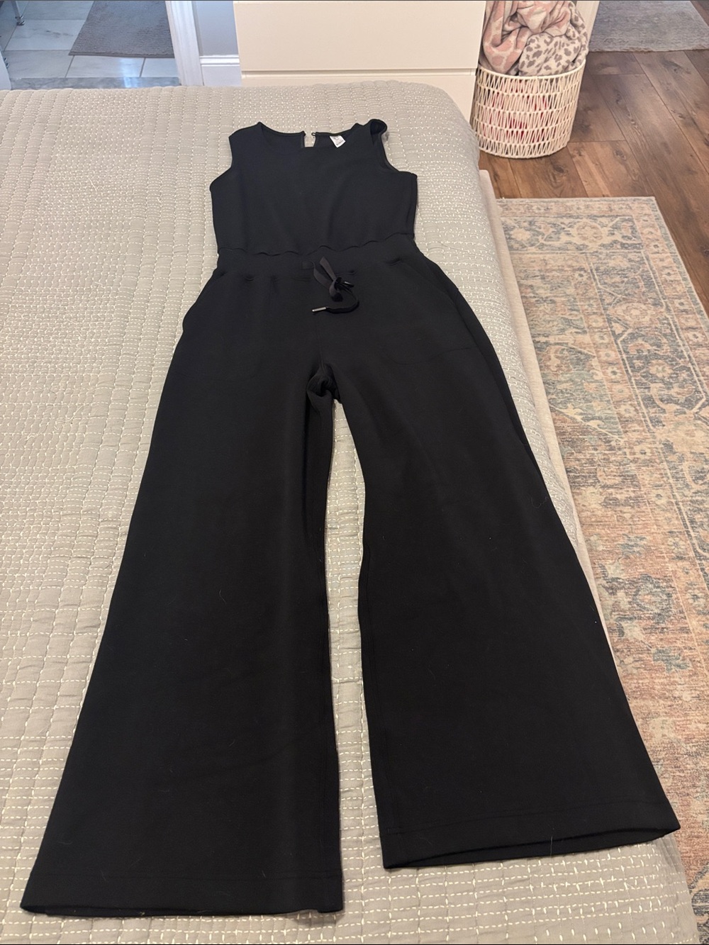 SPANX Black Sleeveless Wide-Leg Jumpsuit with Drawstring Waist